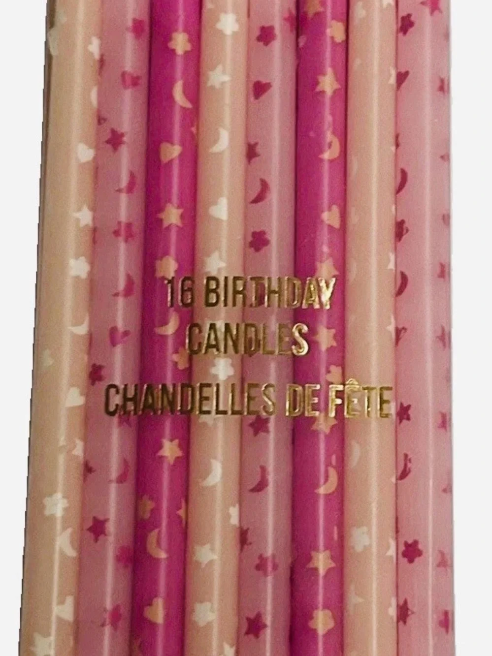 New 16 Pink Birthday Candles Hearts Moon Stars Flowers Meri Meri Candle